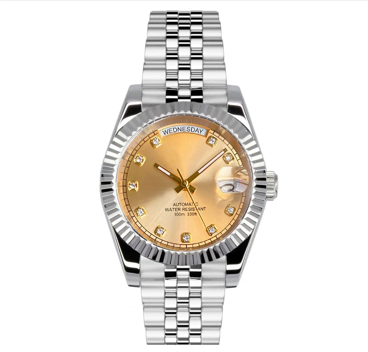 

Tandorio New 36mm 39mm Gold Day Date Style Sapphier Glass 100m Waterproof Japan NH36A White Calendar Wheel Men Automatic Watches