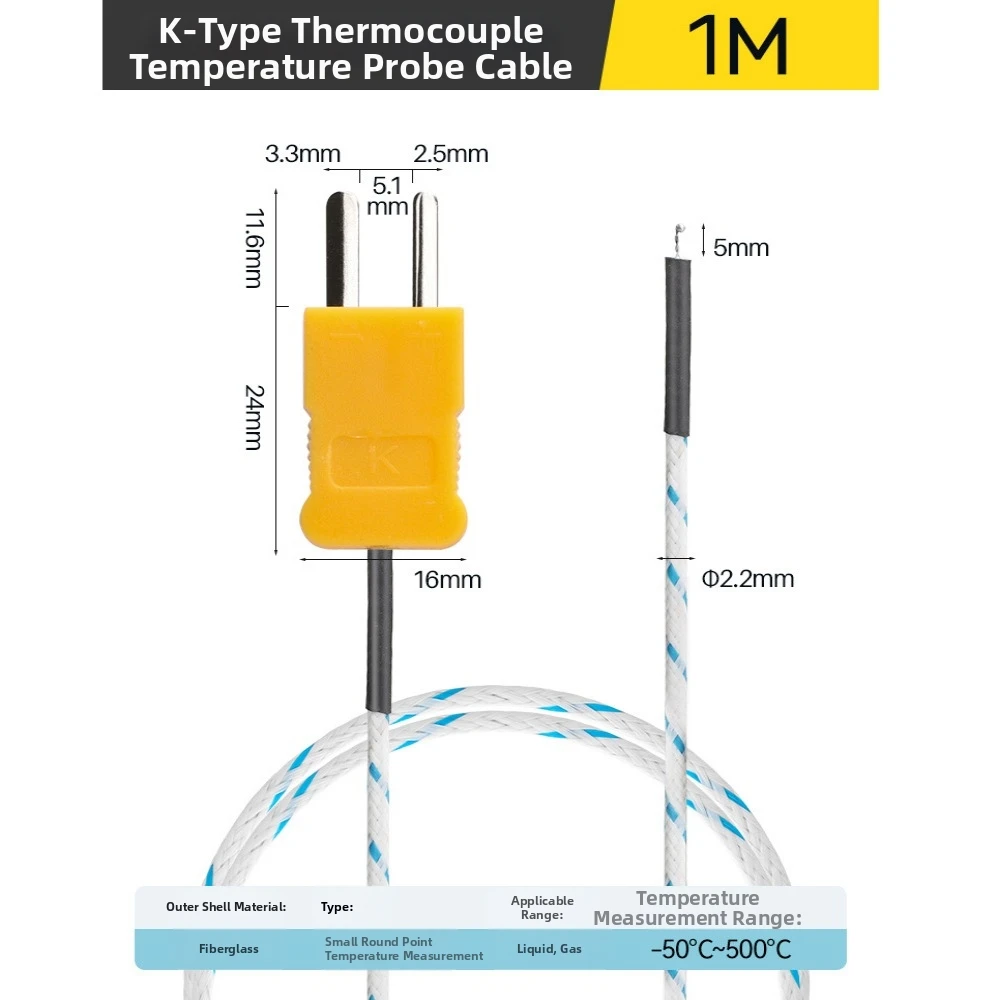 0.5/1/3/5/10/15/25M Long Wire Temperature Test TM-902C -50~500° K-type TP-01 Thermo Sensor Probe TES-1310 view 3
