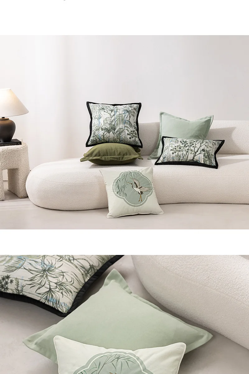 

45X45cm Throw Cushion Cover Chinese-style Small Fresh Green Hotel Living Room Bedroom Sofa Comfortable Pillow Case Cover