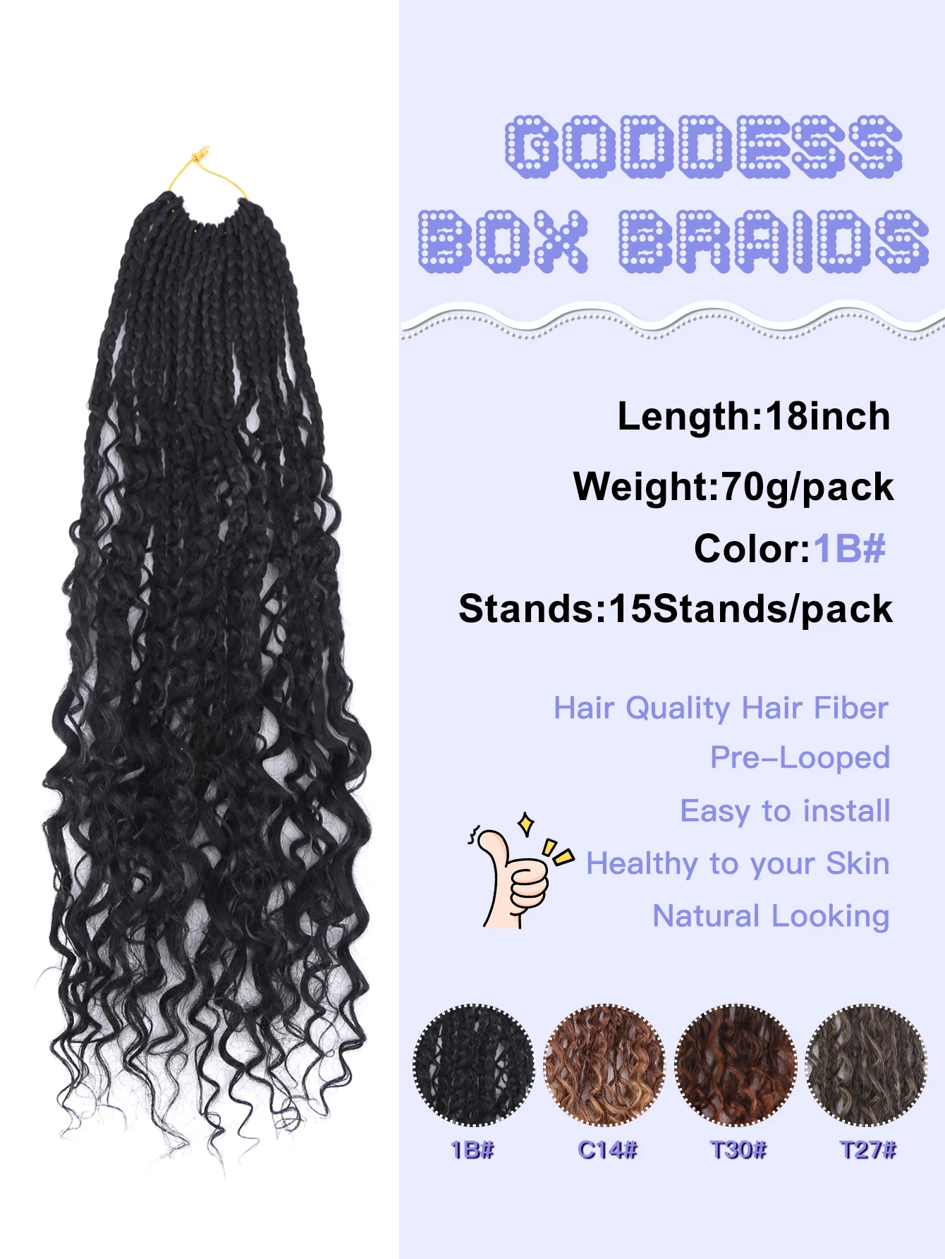 Trenzas de caja de ganchillo con extremos rizados para mujer, trenzas de caja de diosa negra, extensiones de cabello sintético de ganchillo, 14, 18 y 24 pulgadas