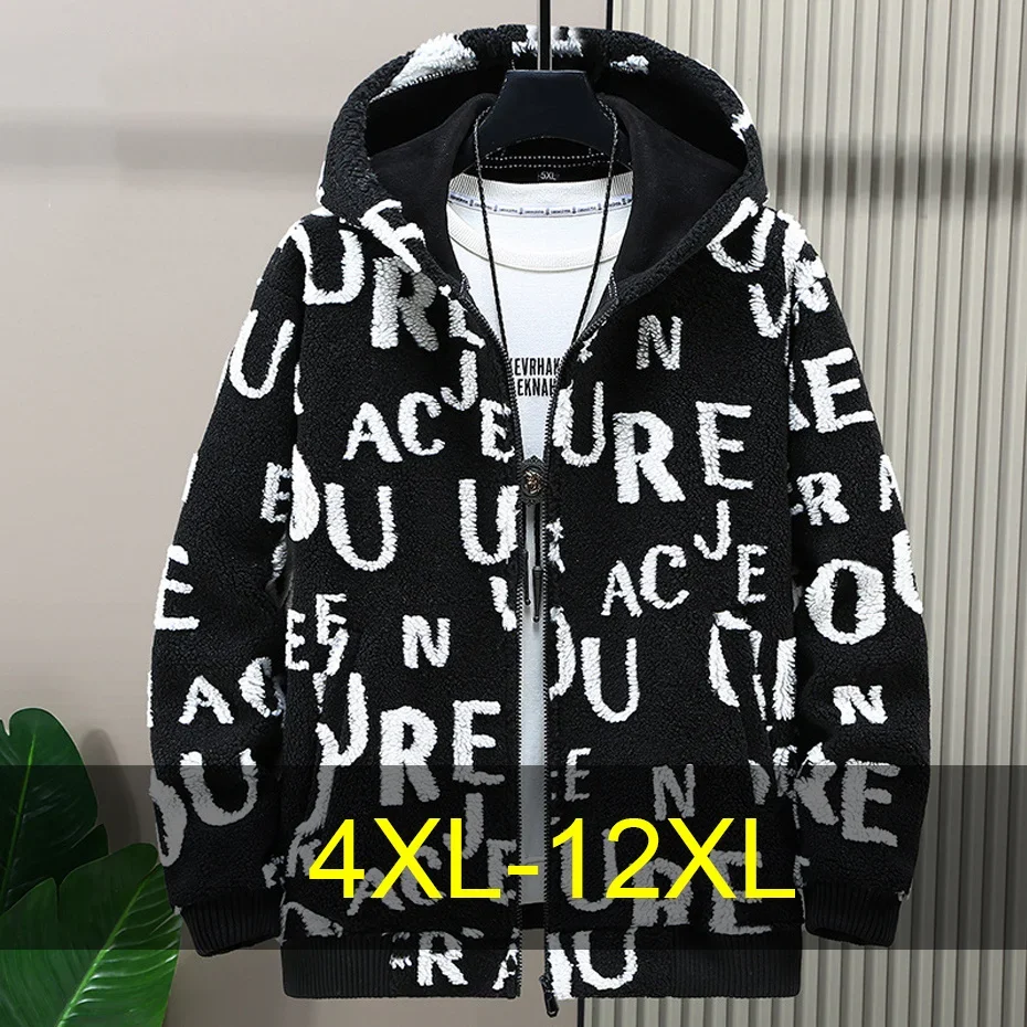 

Autumn Winter Lambwool Jacket Men 10XL 12XL Plus Size Fleece Jacket Coat Hip Hop Fashion Letter Design Jackets Male