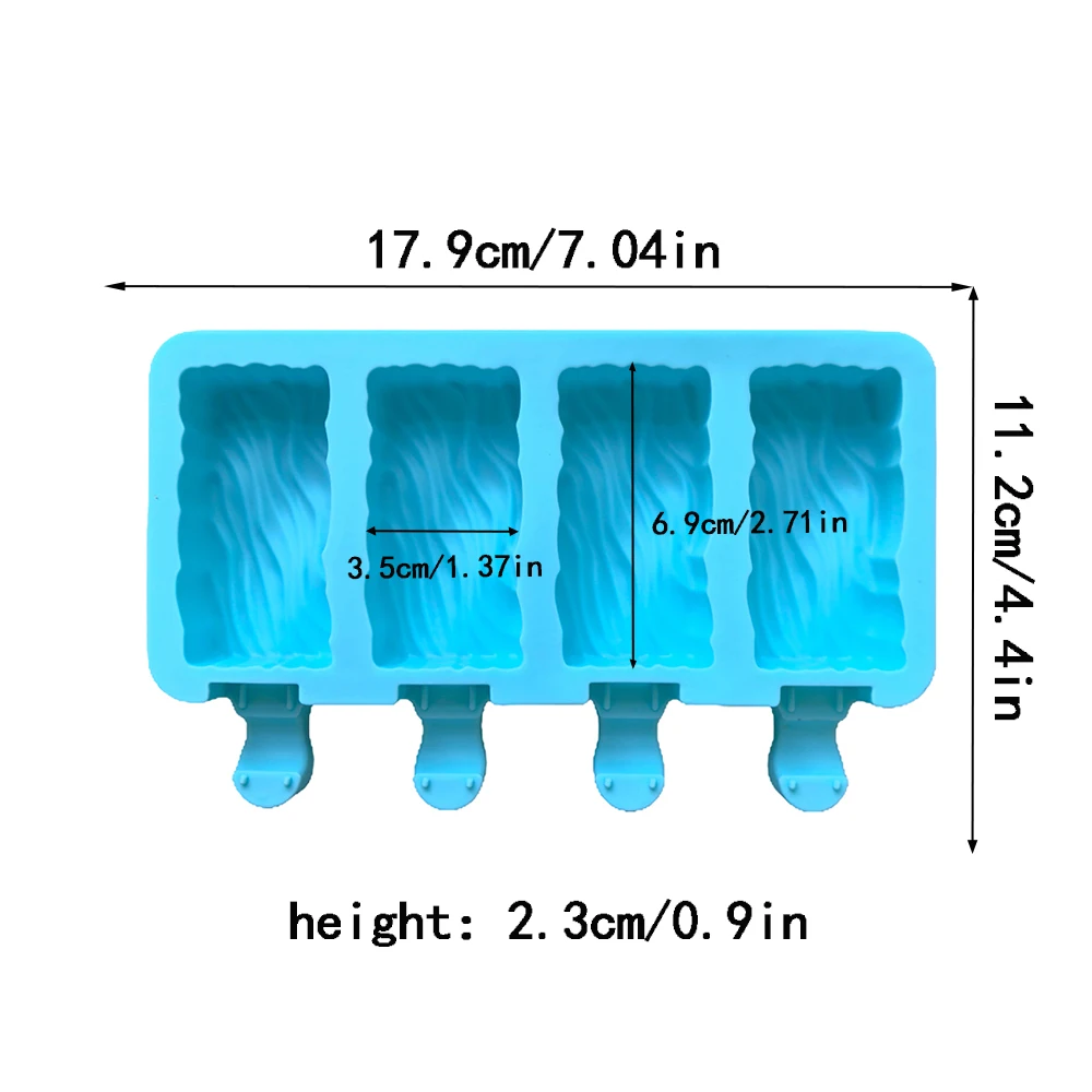 1pc 4-cavity creative popsicle silicone mold 3D rectangular wave ice cream tray DIY cake chocolate baking mold