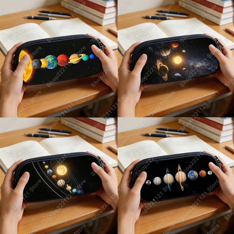 The Planets of The Solar System Graphic Cosmetic Case Pencil Bag Galaxy Universe Stationery Bag Large Capacity Pencil Box