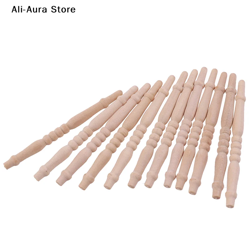 12Pcs/lot 1:12 Dollhouse Miniature Wood Stair Railing DIY Model Accessories