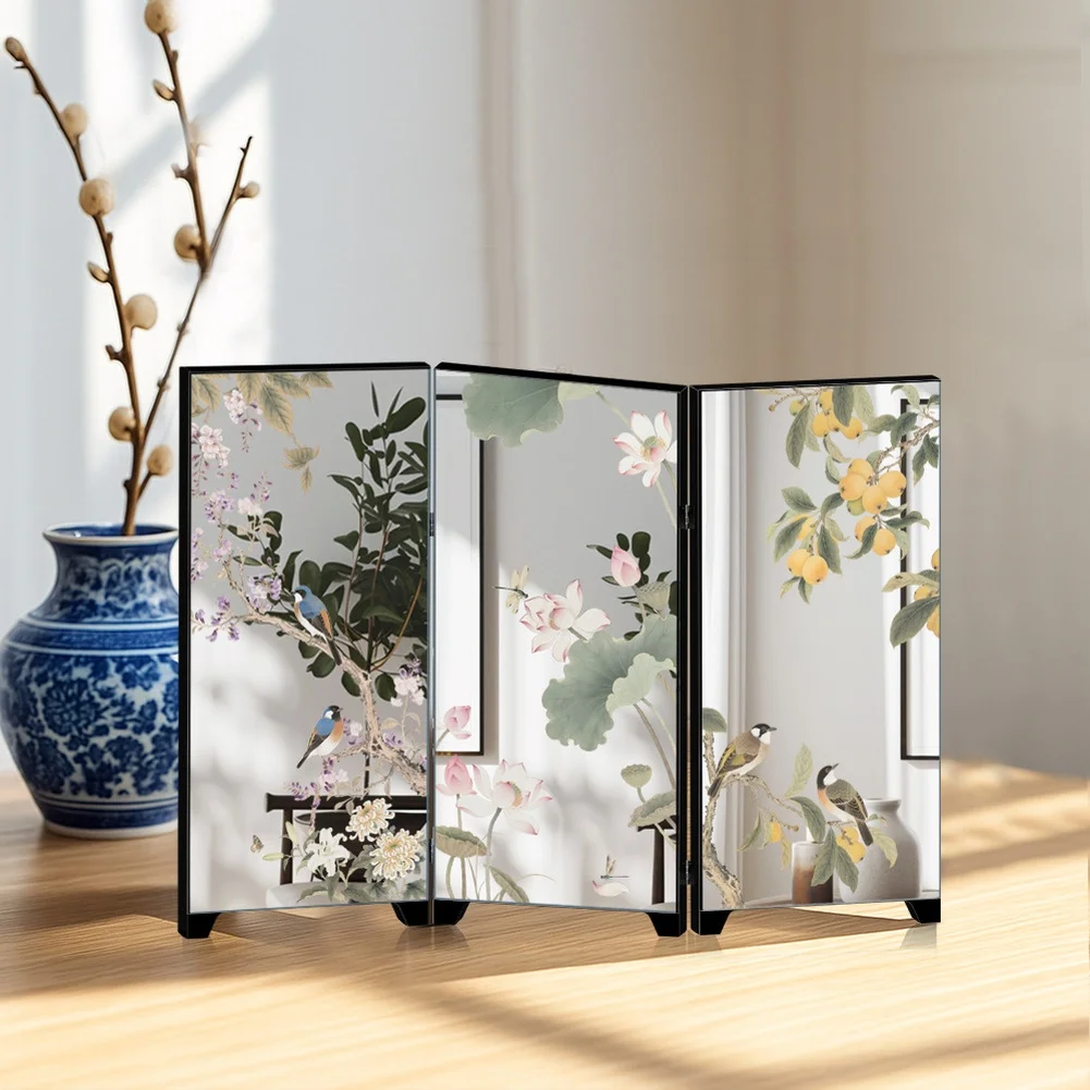 

Acrylic Folding Screen Mirror with Chinese Cultural Elements for Tabletop Display 23 cm by 11 cm Black Version