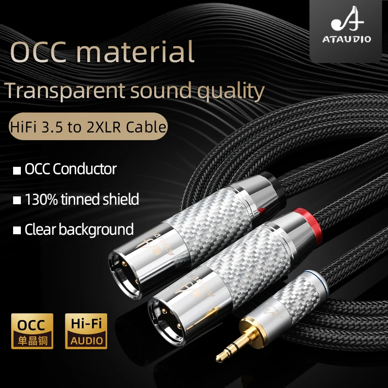 ATAUDIO 3.5mm to 2XLR Audio Cable Hi-end OCC Core Carbon Fiber Gold Plated Stereo 3.5 to 2XLR Male/Female Player Mixer Cable