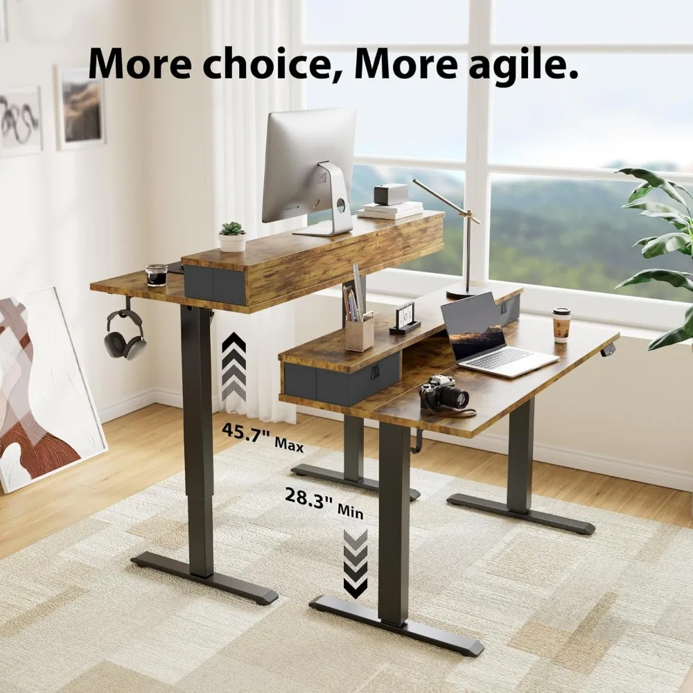 Ergonomic Adjustable Electric Desk 55x24, Dual Drawers, Height-Modifiable Standing Desk for Comfortable Sit-Stand Workstations