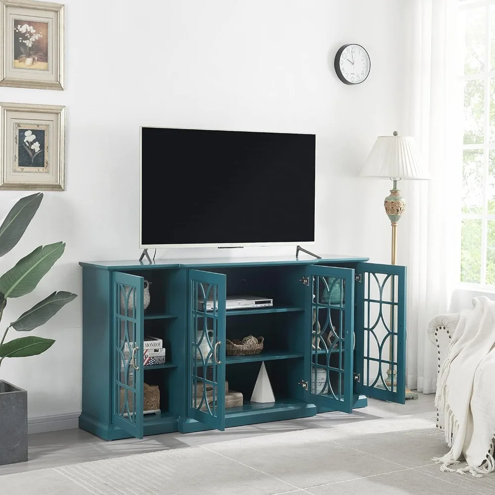 

TV Stand, Storage Buffet Cabinet, Sideboard with Glass Door and Adjustable Shelves,Teal Blue