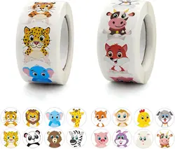 100-500Pcs Round Animal Stickers,16 Designs Animal Cartoon Teacher Reward Stickers for Kids, Party Decor Sticker for School Home