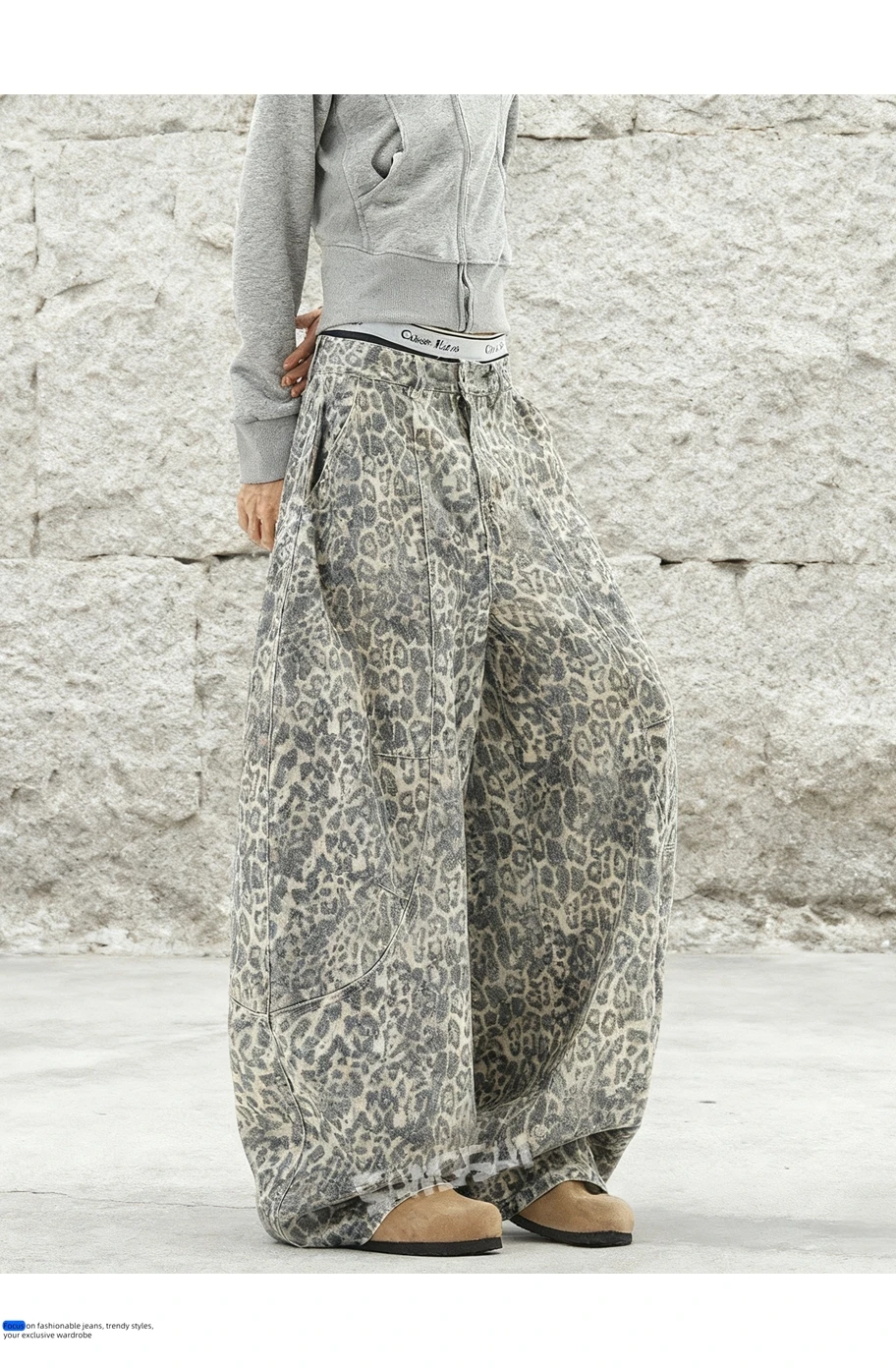 شيك الخريف الرجعية موضة ليوبارد فضفاض الجينز للرجال والنساء مستقيم عادية فضفاض سراويل جينز المتضخم السراويل السفينة حرة