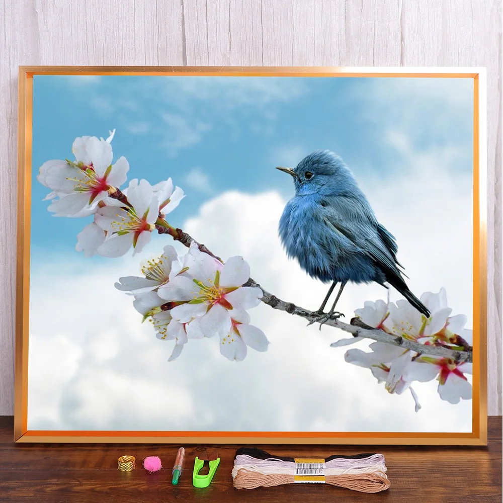 Scenery Blue Bird Pre-Printed Cross Stitch Full Kit DIY Embroidery Knitting Hobby Handiwork Handmade Jewelry Mulina Wholesale