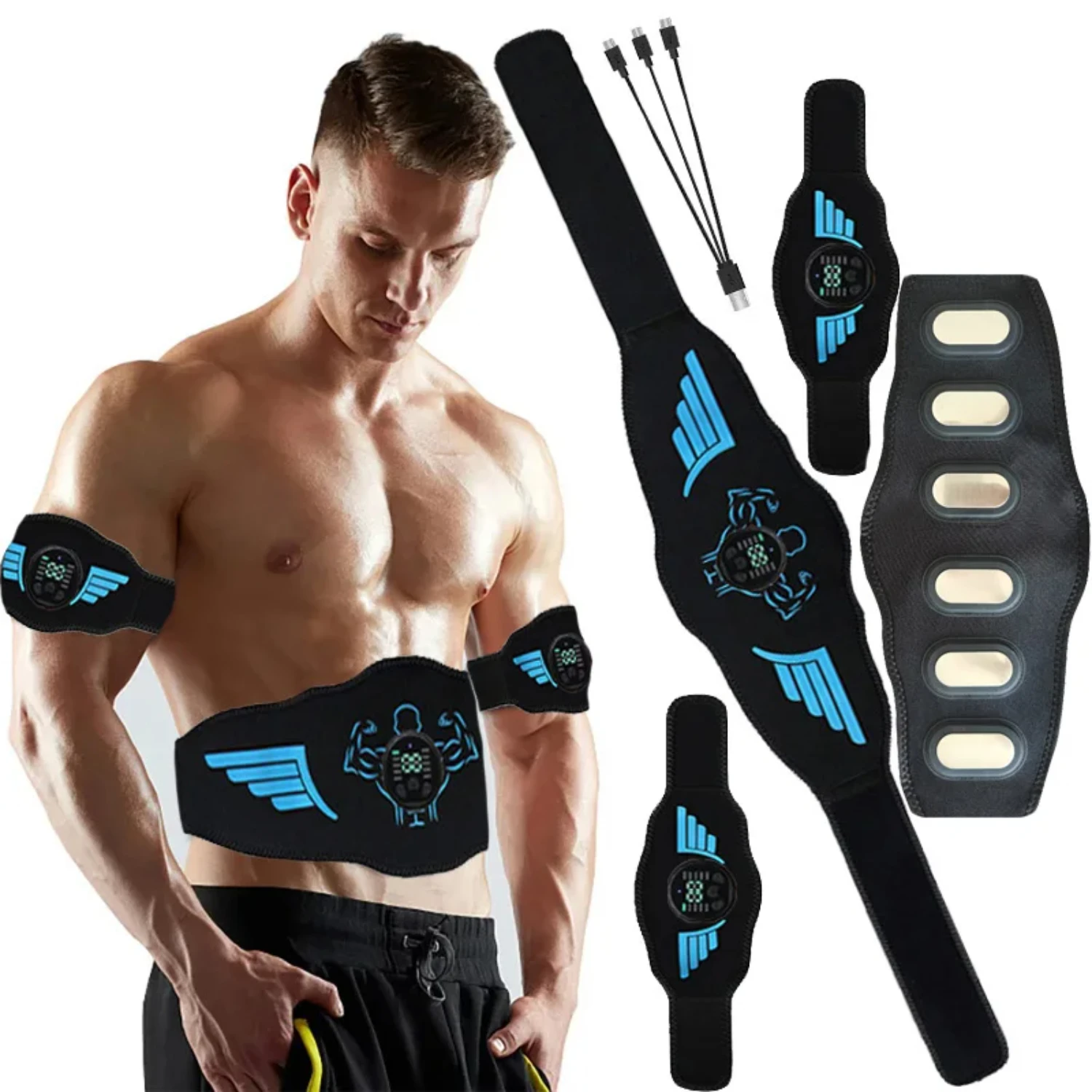 EMS Abdominal Muscle Stimulator Abs Trainer Belt USB Fitness Training Gear Muscle Electrostimulator Body Slim Lose Weight Unisex