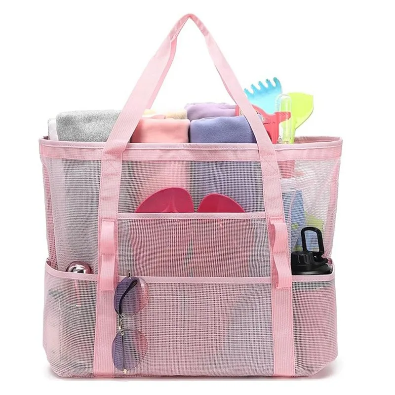 

Portable Mesh Beach Storage Bag Women Makeup Organizer Wash Bag High Capacity Picnic Travel Swimming Shopping Tote Storage Bag