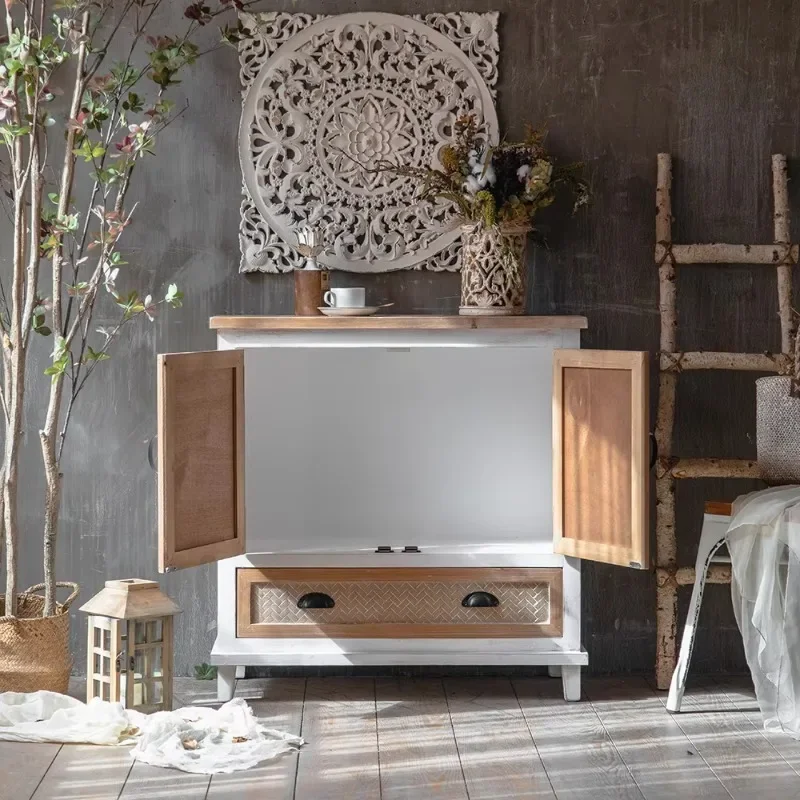 Farmhouse tableware Coffee bar cabinet Wooden retro living room entrance Buffet sideboard