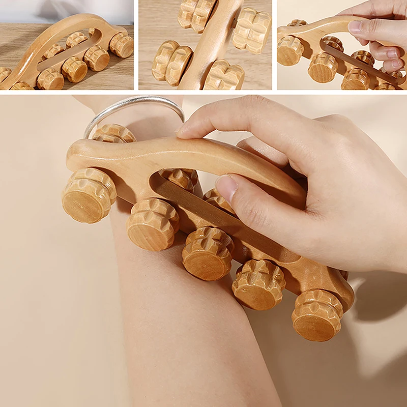 

10 Wheels Wooden Car Roller Relaxing Hand Massage Tool Arched Handle Massager For Face Neck Head Foot Acupoint Muscle Relax