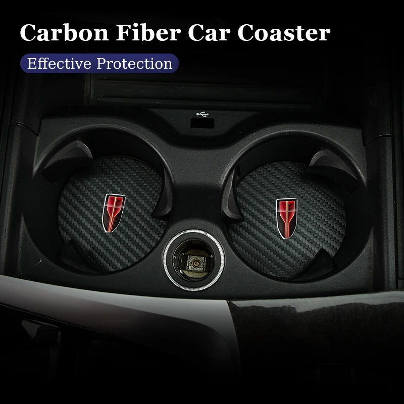 Almohadilla para taza de agua de cuero de carbono para coche, posavasos antiruido para Hongqi H5 HS5 H6 H9 HS3 PHEV HS7 EH7 E-QM5 E-HS9, 2 uds.