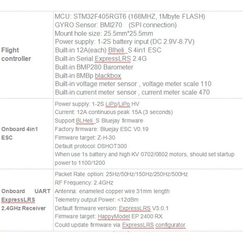 Smart-Crazyf405hd Built-In UART ELRS RX AIO Flight Controller 12A BLS ESC 1-2S For Mobula8 HD Tinywhoop Cinewhoop Toothpick