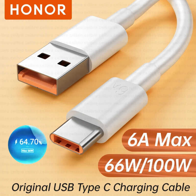 100W Original 6A Type C To USB Cable 66W Fast Charging Kable For Honor 70 60 Pro Pad 8 Huawei P50 Mate 40 30 Tablet Samsung Cord