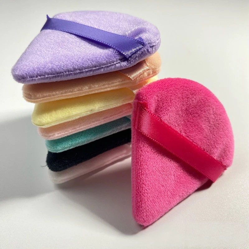 Esponja flocada de cristal Triangular, terciopelo corto, cojín de aire de maquillaje, Puff Triangular para polvo