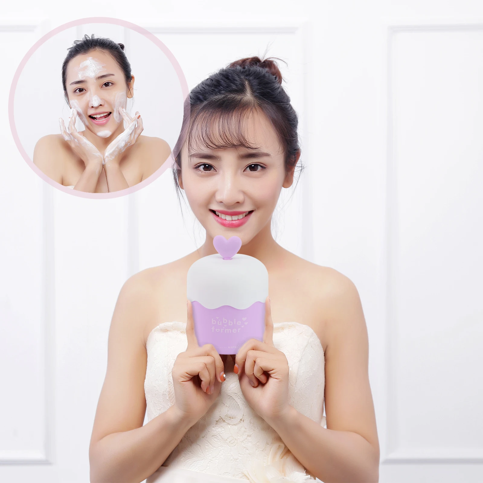 

Portable Bubble Former Foaming Cup Facial Cleanser Bubbler Purple Travel Size Hand Press Foam Generator Skincare Tool