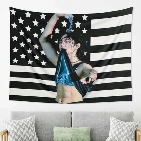 1pc SKZ F-Felix American Flag Tapestry,Black White Design Kpop Wall Decor,SKZ Dominate Tour Merch,Kpop Concert Room Dorm Decor