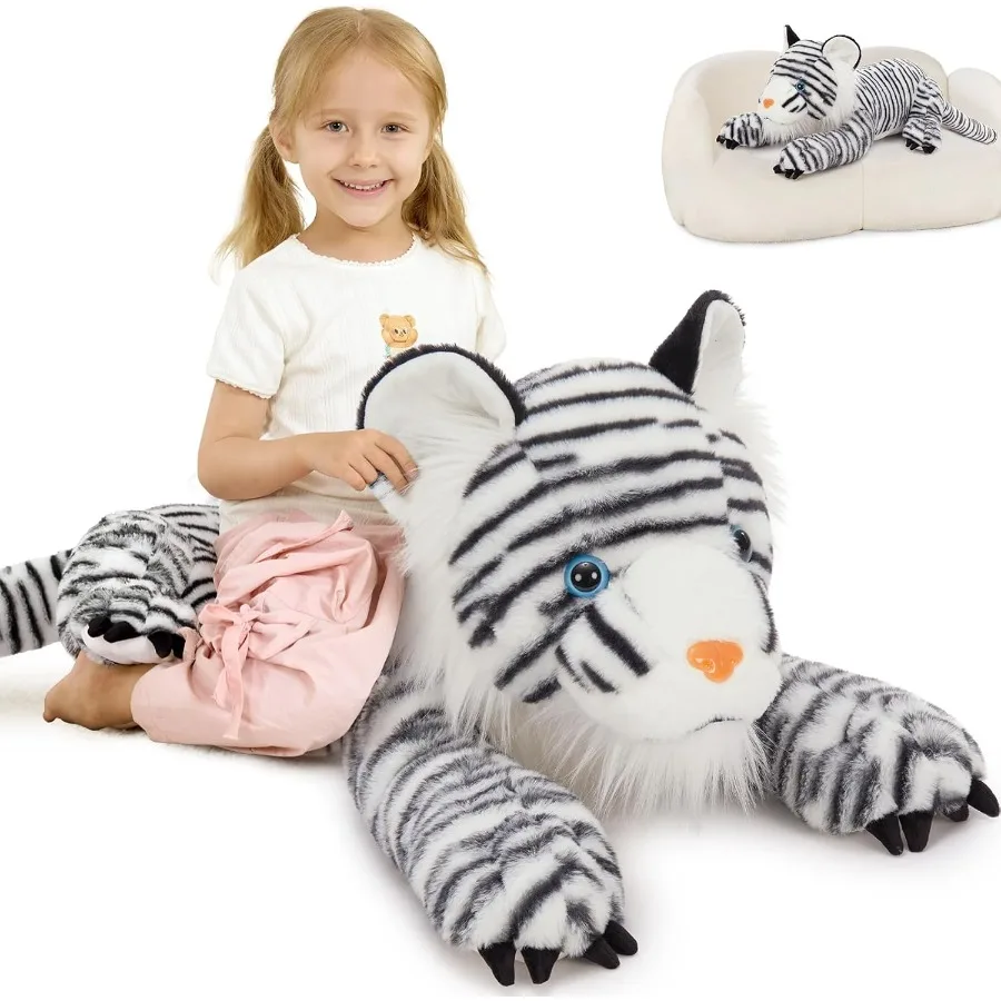 

Giant White Tiger Stuffed Animal 47 Realistic Plush Toy for Boy Girl Soft Fluffy Zoo Animal Gift Pillow Christmas Baby Shower B