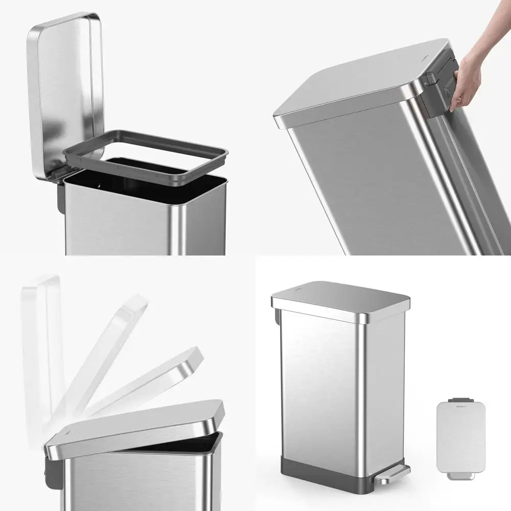 

13 Gallon Step-On Trash Can with Soft-Close Lid, Fingerprint-Resistant, Removable Liner, Slim Design for Home and Office Use