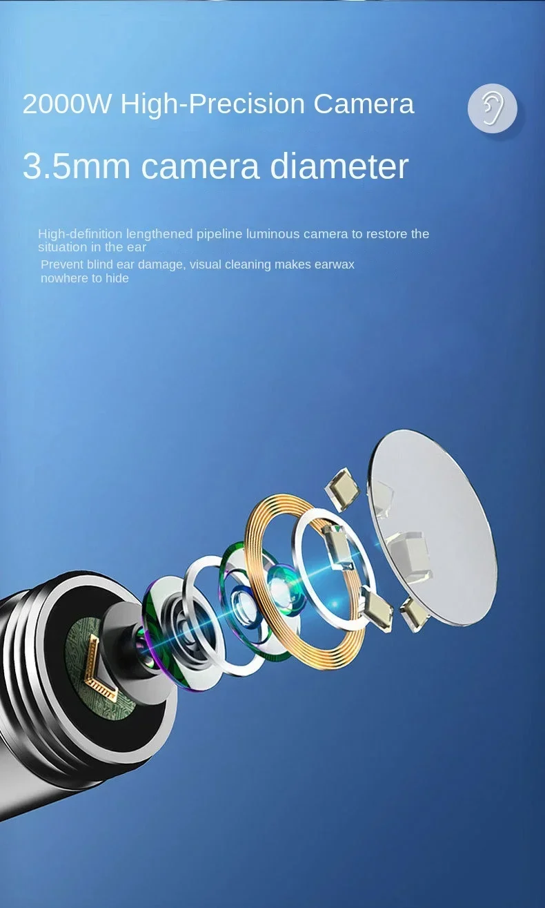 Tinsol Neuer 1296P Intelligenter Visueller Ohrenreiniger Ohrenschmalz-Entferner Otoskop USB-C-Ladegerät Endoskop mit Kamera – Detail 5