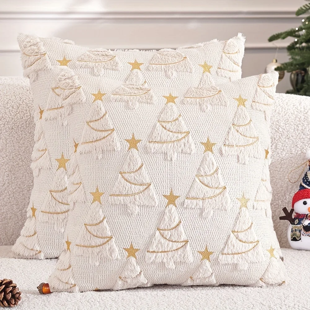 Christmas Throw Pillow Covers 18x18  Christmas Decorations Pure Soft Plush Faux Fur Wool Xmas Tree Pillowcases Holiday Festivals