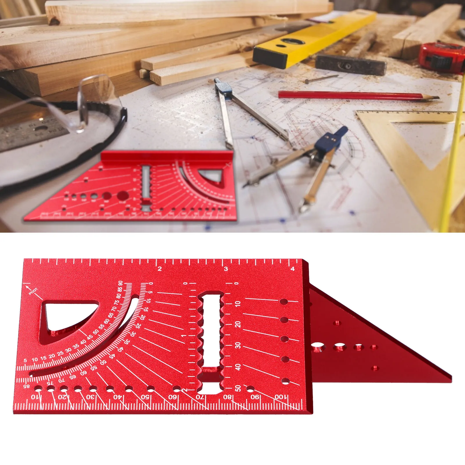 45 90 Degree Angle Ruler Woodworking  Size Measure Ruler Aluminum Alloy 3D Mitre 45 90 Degree Angle Measuring Tool