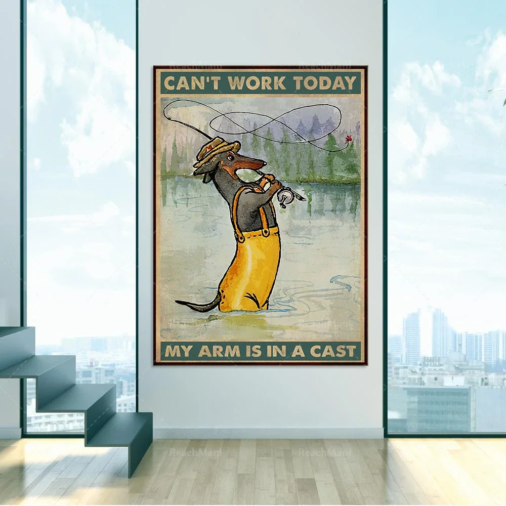 Fisher Fishing Dachshund Dog Lovers art print home decor poster.