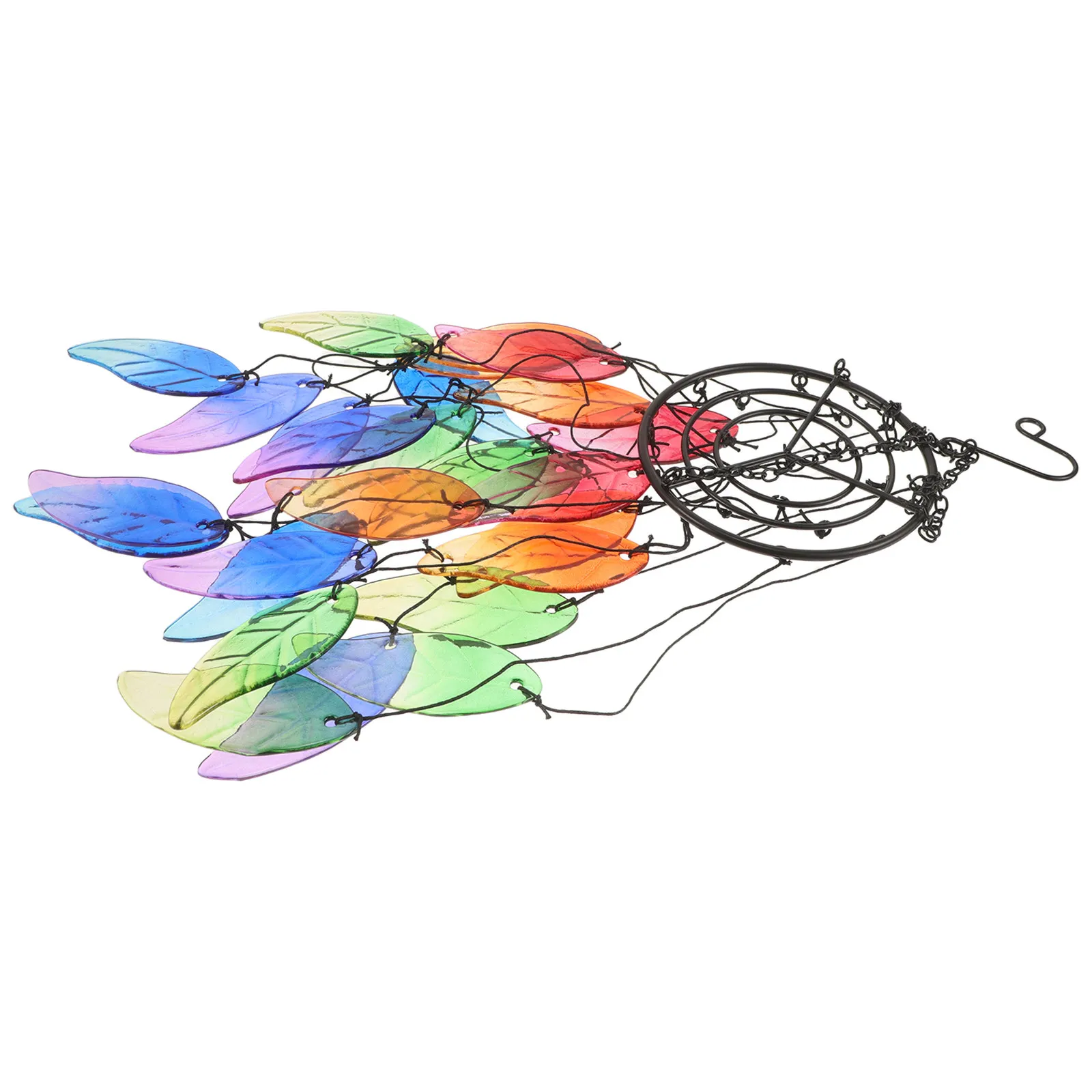 Stained Glass Leaves Wind Chime Colorful Hand Painted Leaf Outdoor Courtyard Patio Garden Hanging Suncatcher Ornament Christmas