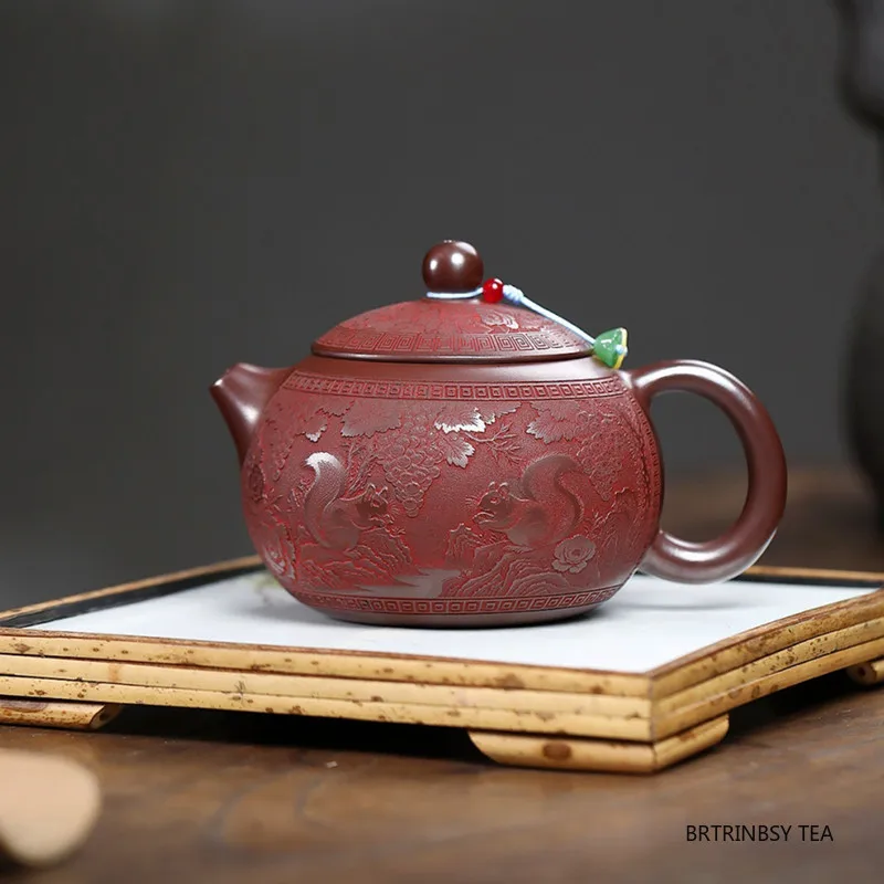 Chinese Yixing Purple Clay Teapot Handmade Animals Pattern Zisha Tea Pot Household Large Capacity Kettle Tradition Tea Set 410ml