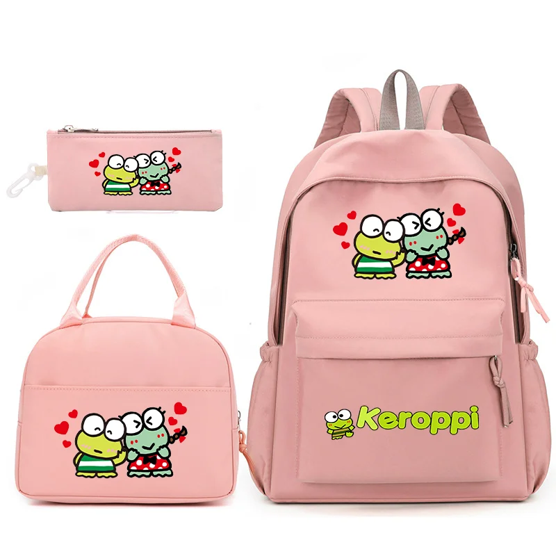 3pcs/Set Kerokero Keroppi Kids Backpack with Lunch Bag for Women Student Teenagers School Bags Comfortable Travel Mochila Sets