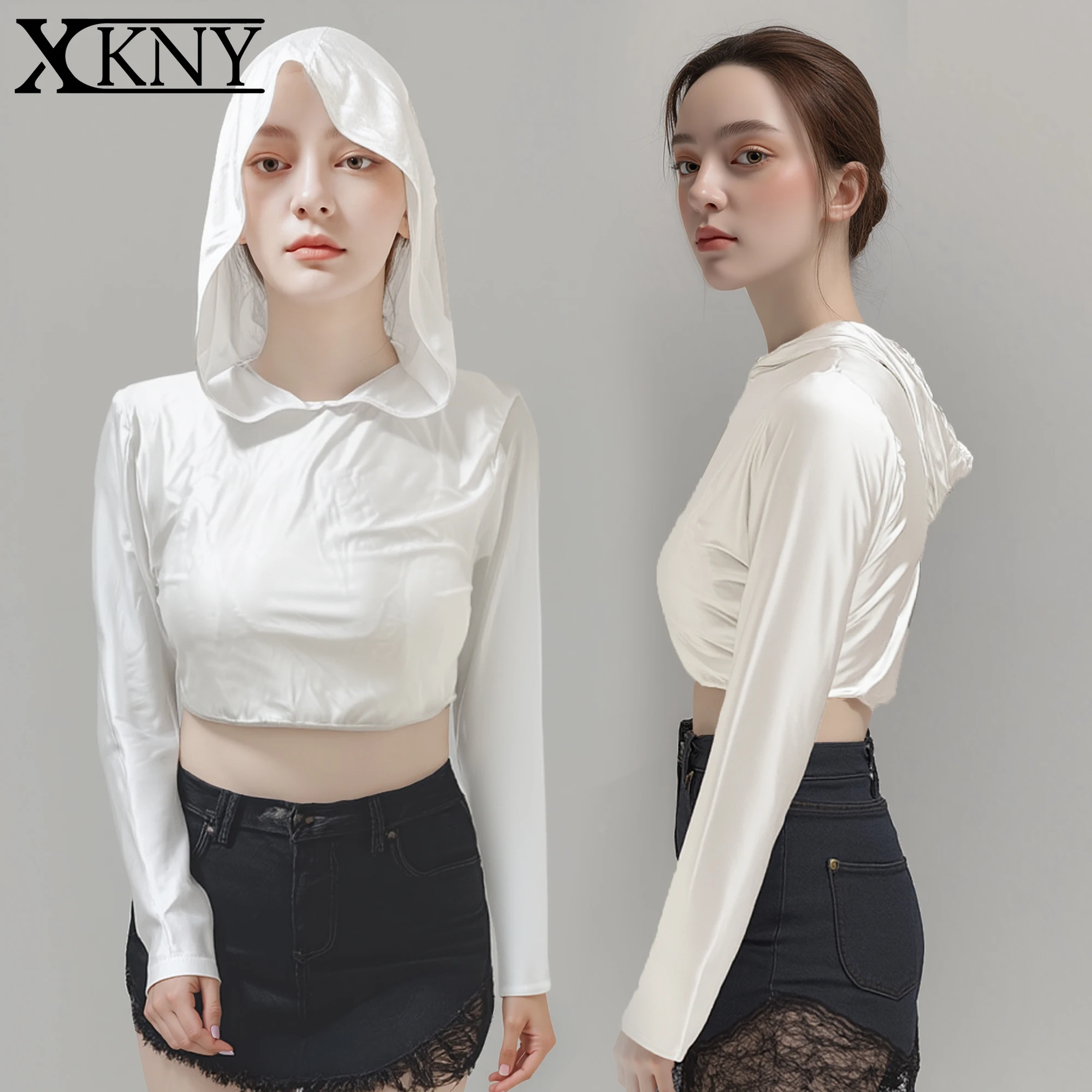 

XCKNY glossiness series Top Long Sleeve satin glossy Hoodie Smooth Sweatshirt Long Sleeve Running T-shirt