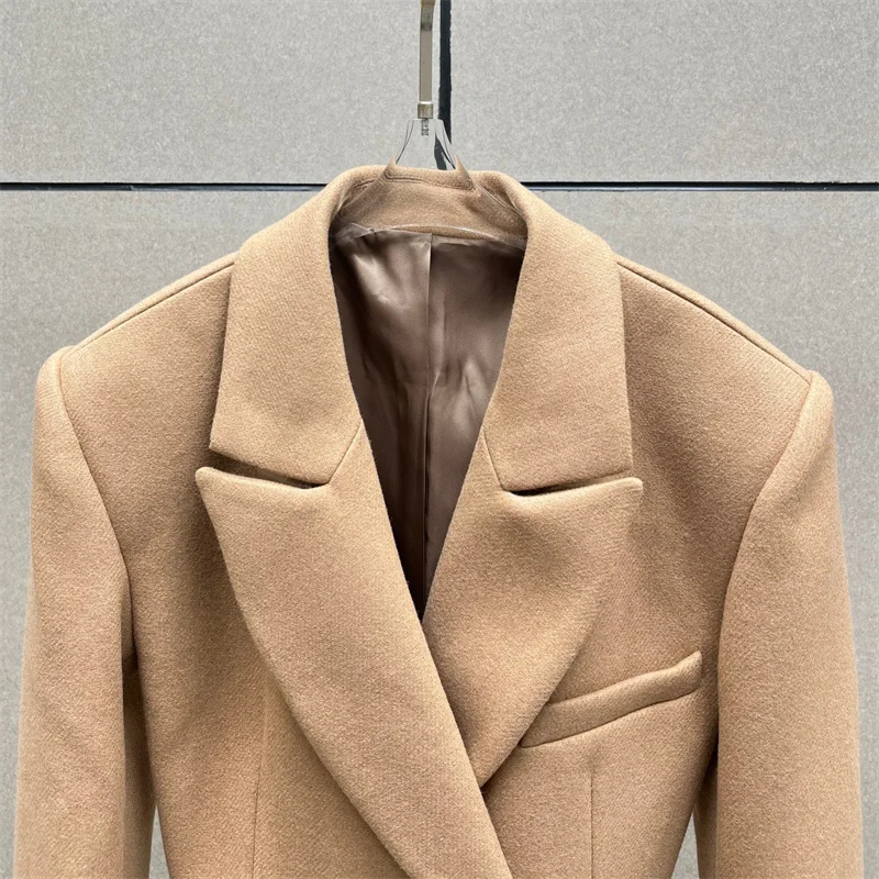 Women's jacket 2026 Spring new double breasted slim fit long sleeved top Wool blend women's suit jacket Women's coat outerwears