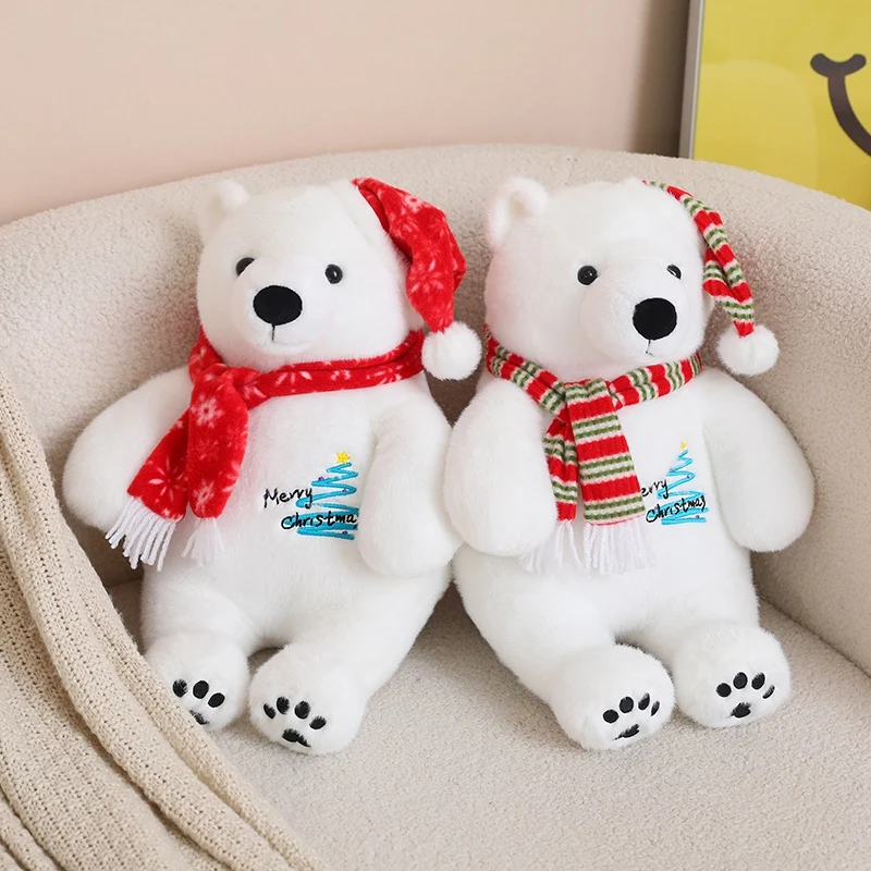 25/33 سنتيمتر عيد الميلاد جمع الدب القطبي أفخم دمية وسادة ضخمة ارتداء وشاح عالية الجودة الأبيض الدب ألعاب من نسيج مخملي عطلة الديكور #6