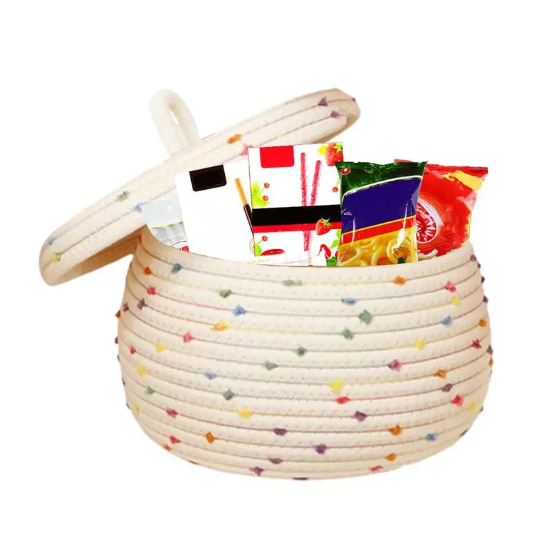 Round Storage Baskets With Lid Decorative Storage Basket With Lids Round Rainbow Pompoms Braided Laundry Hamper With Handle