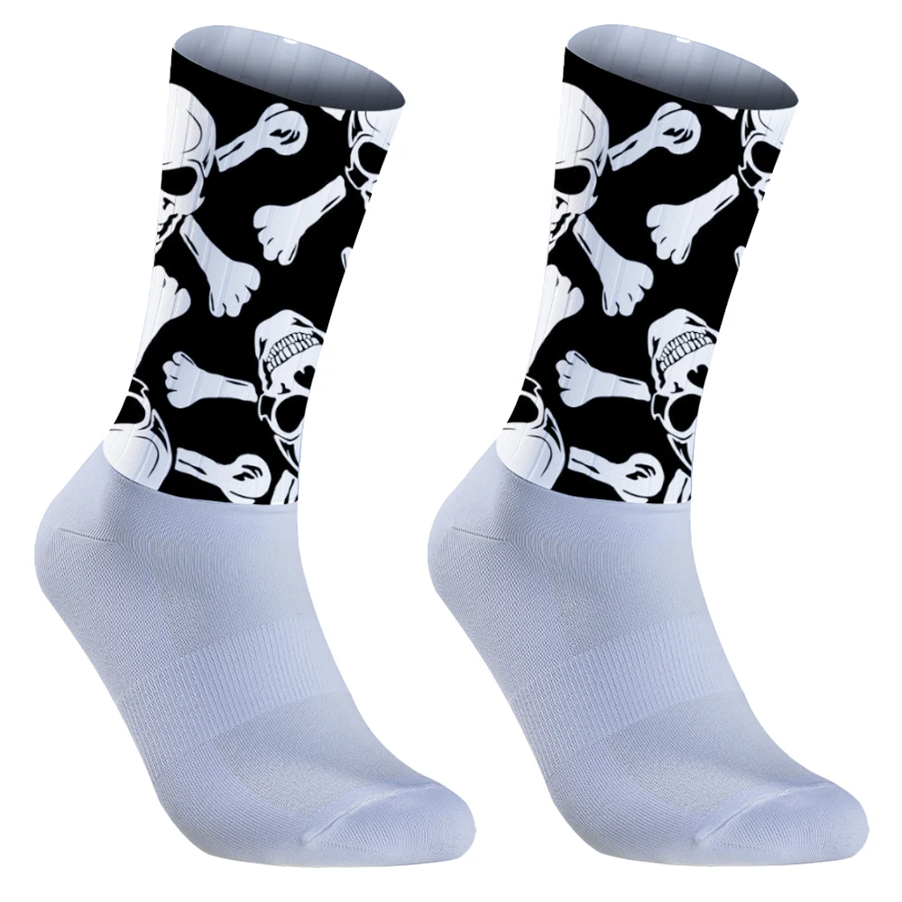 Calcetines deportivos de silicona antideslizantes para hombre, medias aerodinámicas con patrón de calavera para bicicleta, correr, Verano