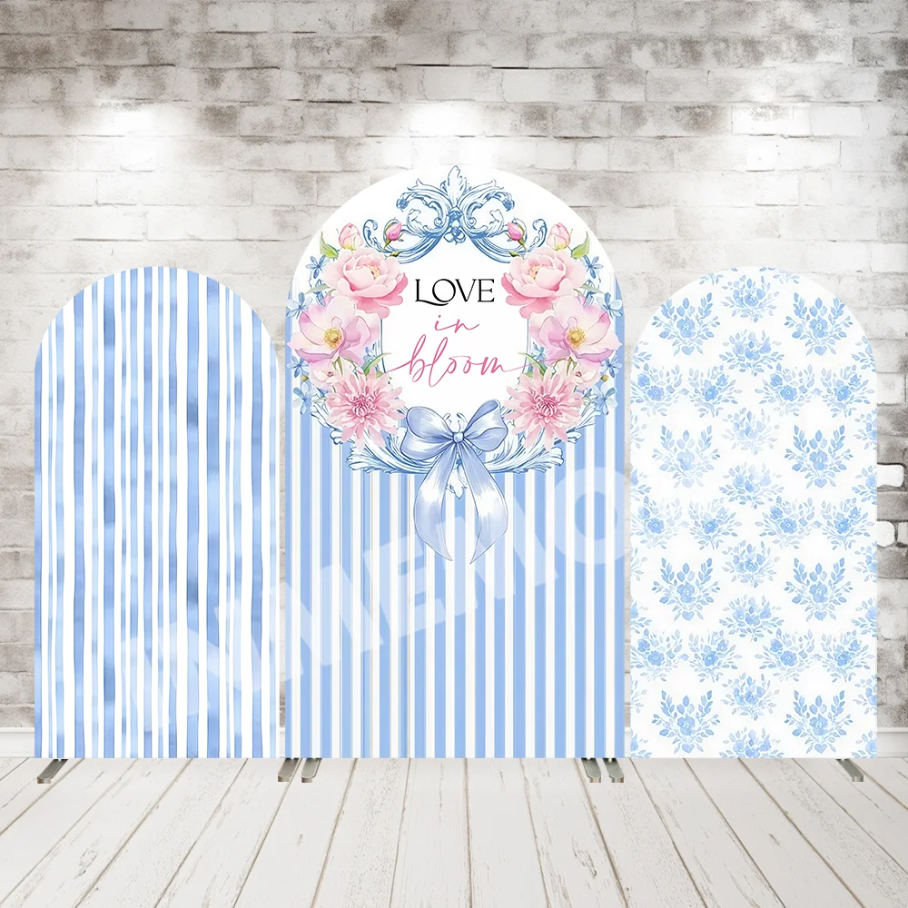 Love in Bloom theme Arch Wall Panels Backdrop White and Blue Ripple Stripes Baby Shower Birthday Arch Cover Background Banner