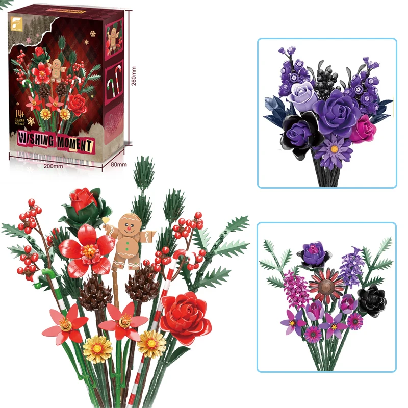 

Simulation Christmas Bouquet Model Building Blocks Creative Flower Plants Decoration Assembly Toys MOC Bricks Girl Holiday Gifts