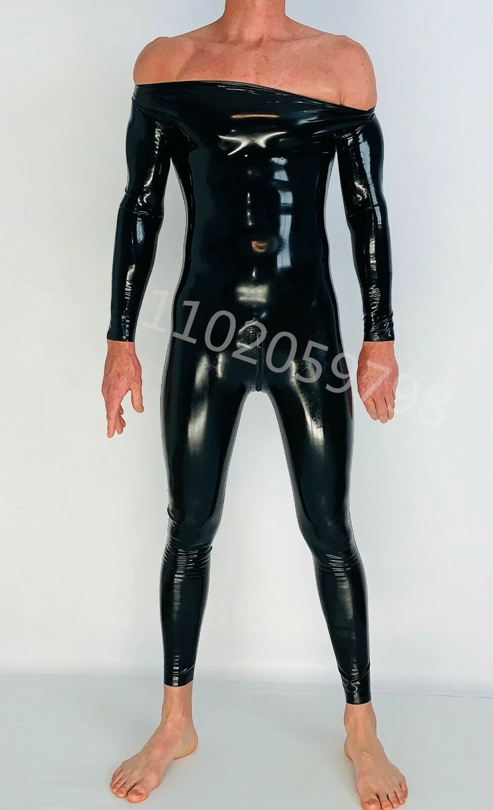 

100% Natural Handmade Latex Catsuit Rubber Latex Bodysuit Crotch Zipper