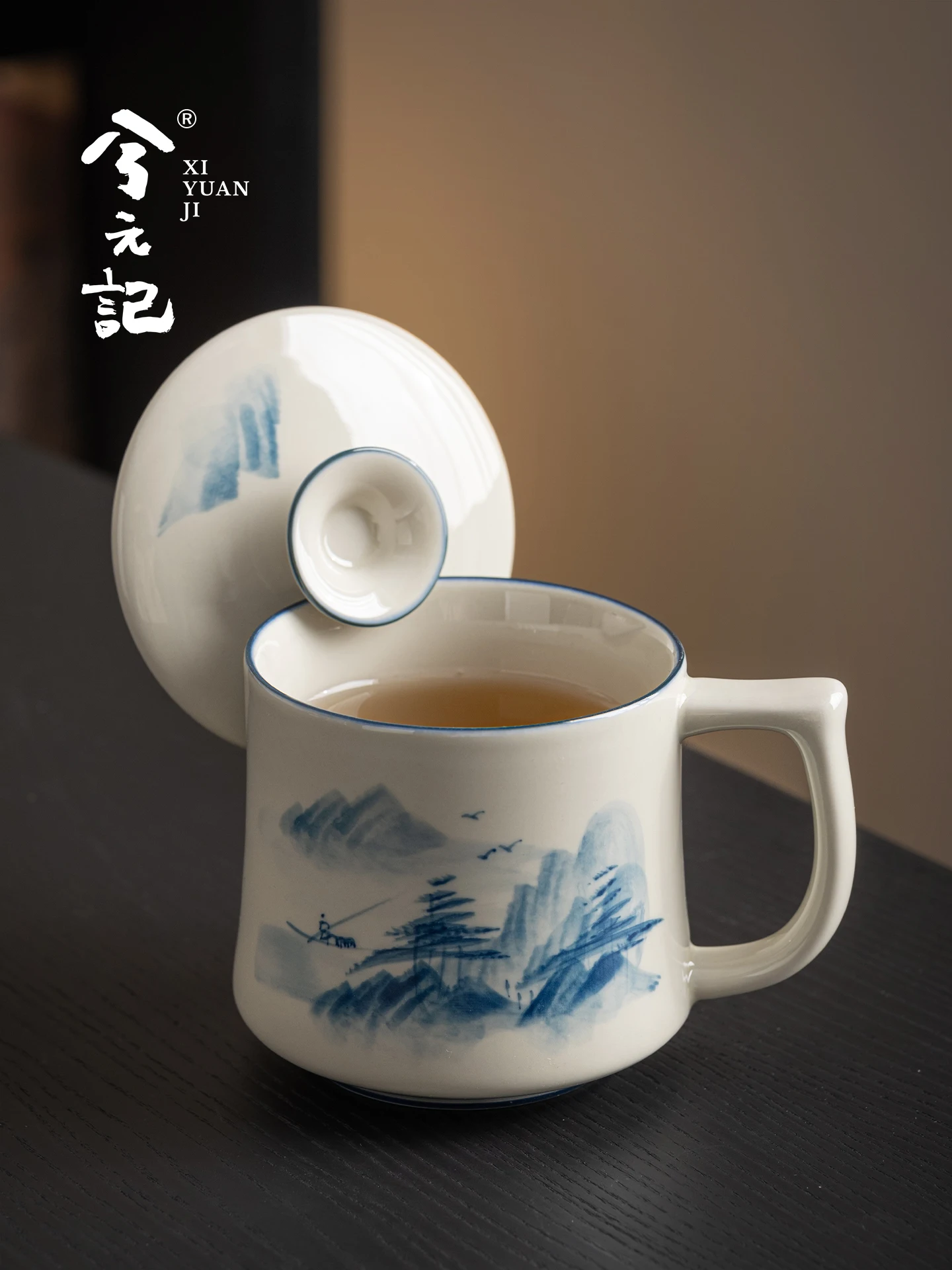 Grass and Wood Gray Hand-Painted Landscape Tea Cup Office Ceramic Water Good-looking with Lid