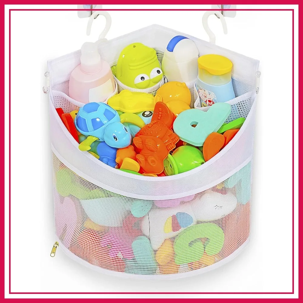 

Quick Dry Bath Toy Organizer, Mould Proof Corner Storage, Large Capacity Shower Caddy, Multi Use Holder (White)