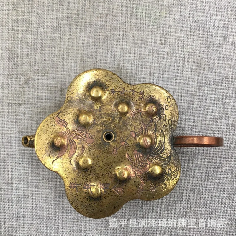 

Folk Backflow Brass Water Drop Study Copper Ware Study Appliance Lotus Seedpod Water Drop Pot Goldfish Pattern Water Dropper