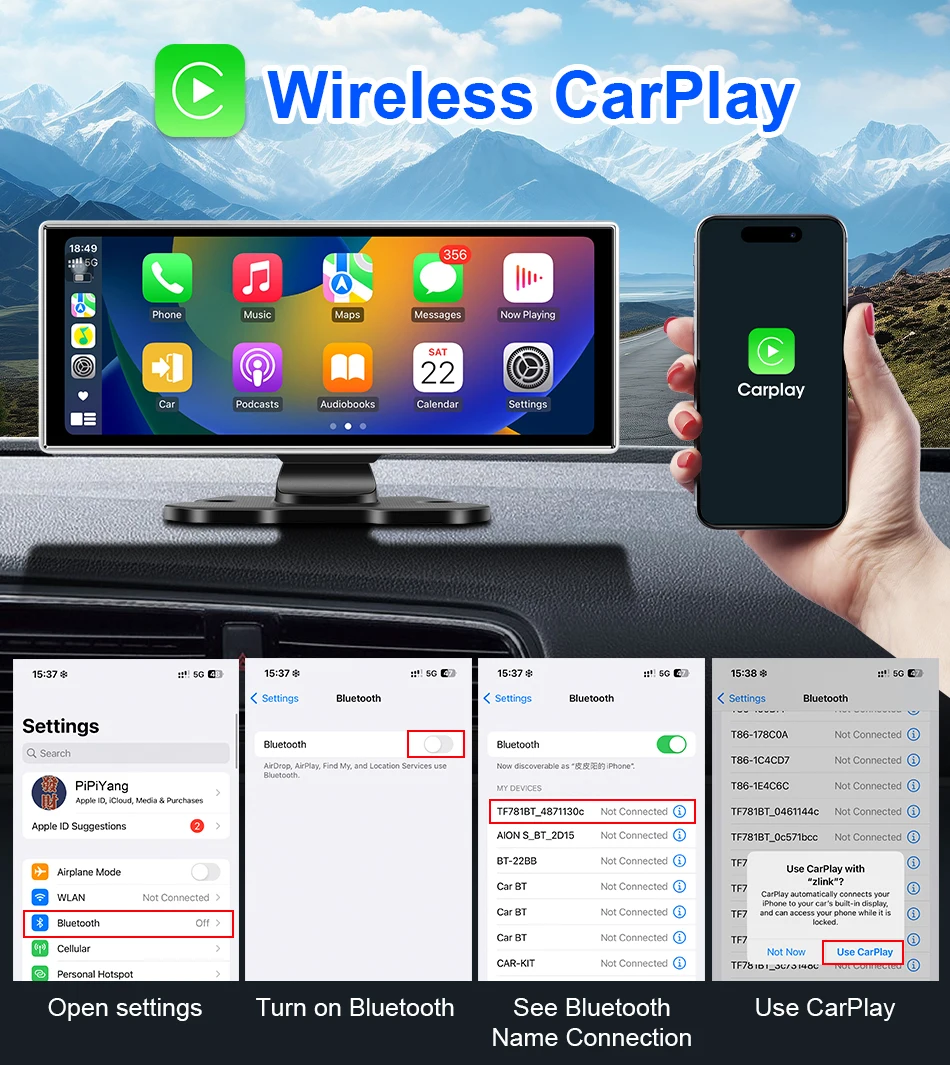 11,26 Zoll Dash Cam 4K Auto DVR Wireless Carplay & Android Auto GPS Navigation Video Recorder Dashboard Dual Objektiv Wifi AUX FM – Detail 11