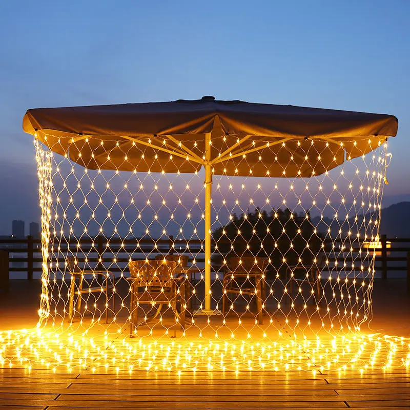 Solar or EU Plug Net Light Mesh Fairy Lights Waterproof Garland With 8 Modes Timer Christmas Decorations For Home 3M*2M Holiday