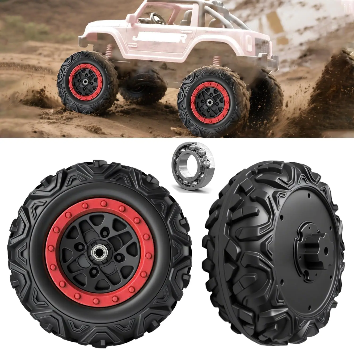 

2 Pack 30CM PU EVA Foam Tires for Ride-On Cars, SUV/UTV/ATV Replacement Wheels with Free Coupler