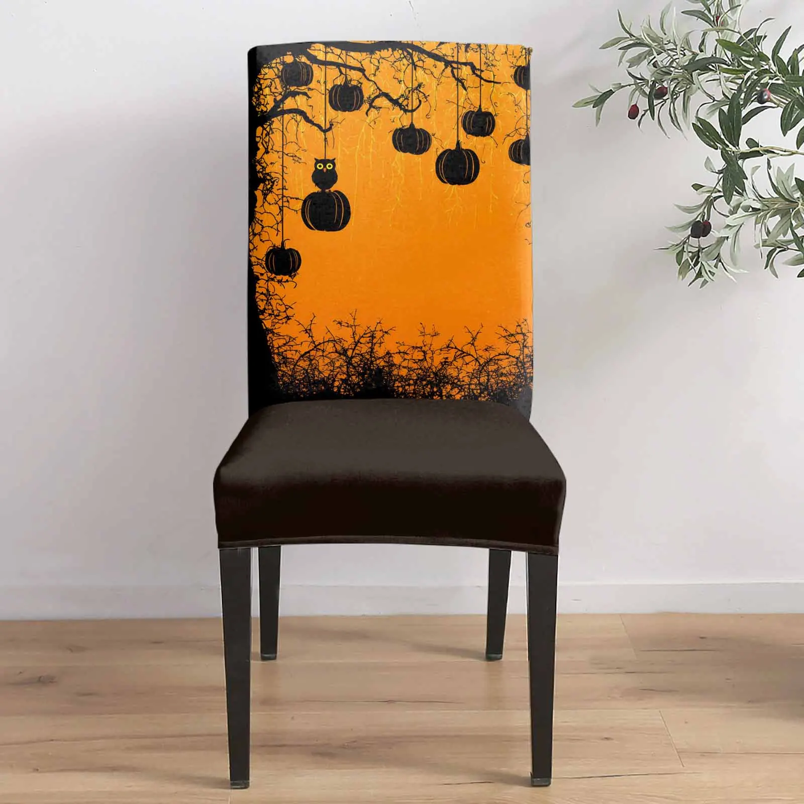 

Orange Theme Owl Pumpkin Tree 4/6/8PCS Spandex Elastic Chair Case For Wedding Hotel Banquet Dining Room