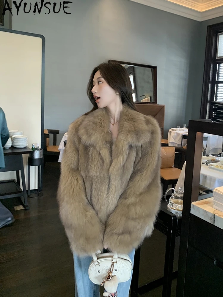 AYUNSUE 2025 ทั้งผิวฟ็อกซ์ขนสัตว์เสื้อแจ็คเก็ตผู้หญิงกลางความยาวขนสุนัขจิ้งจอกธรรมชาติสําหรับเสื้อผ้าผู้หญิงหรูหราOuterwears Abrigo Mujer